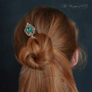 Fantasy hairpin with emerald tone quartz Great gift for ladies