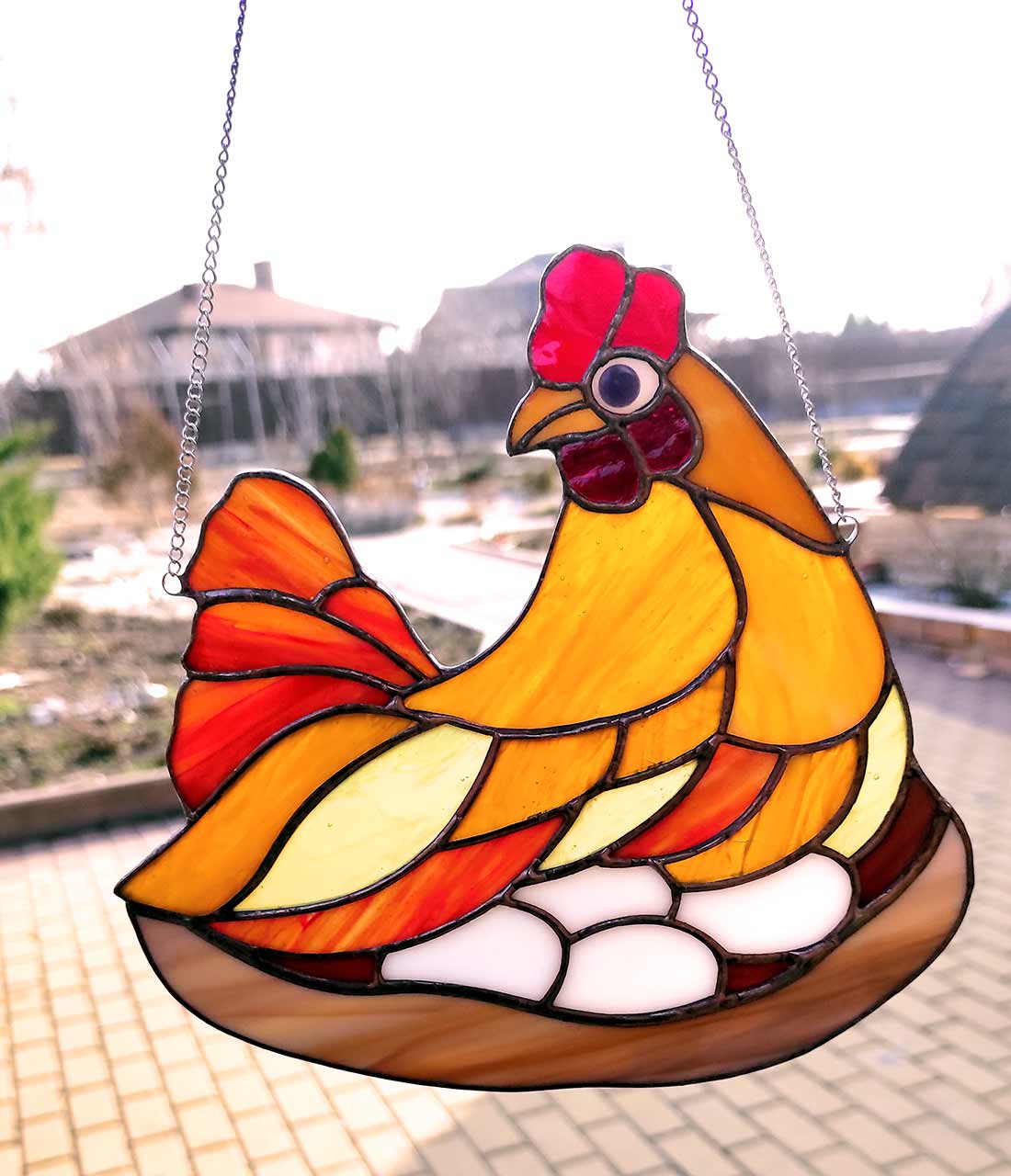 stained glass hen