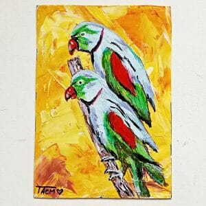 Parrot Painting Twain Parrots Original Art 7 by 5 Bird Lover Gift