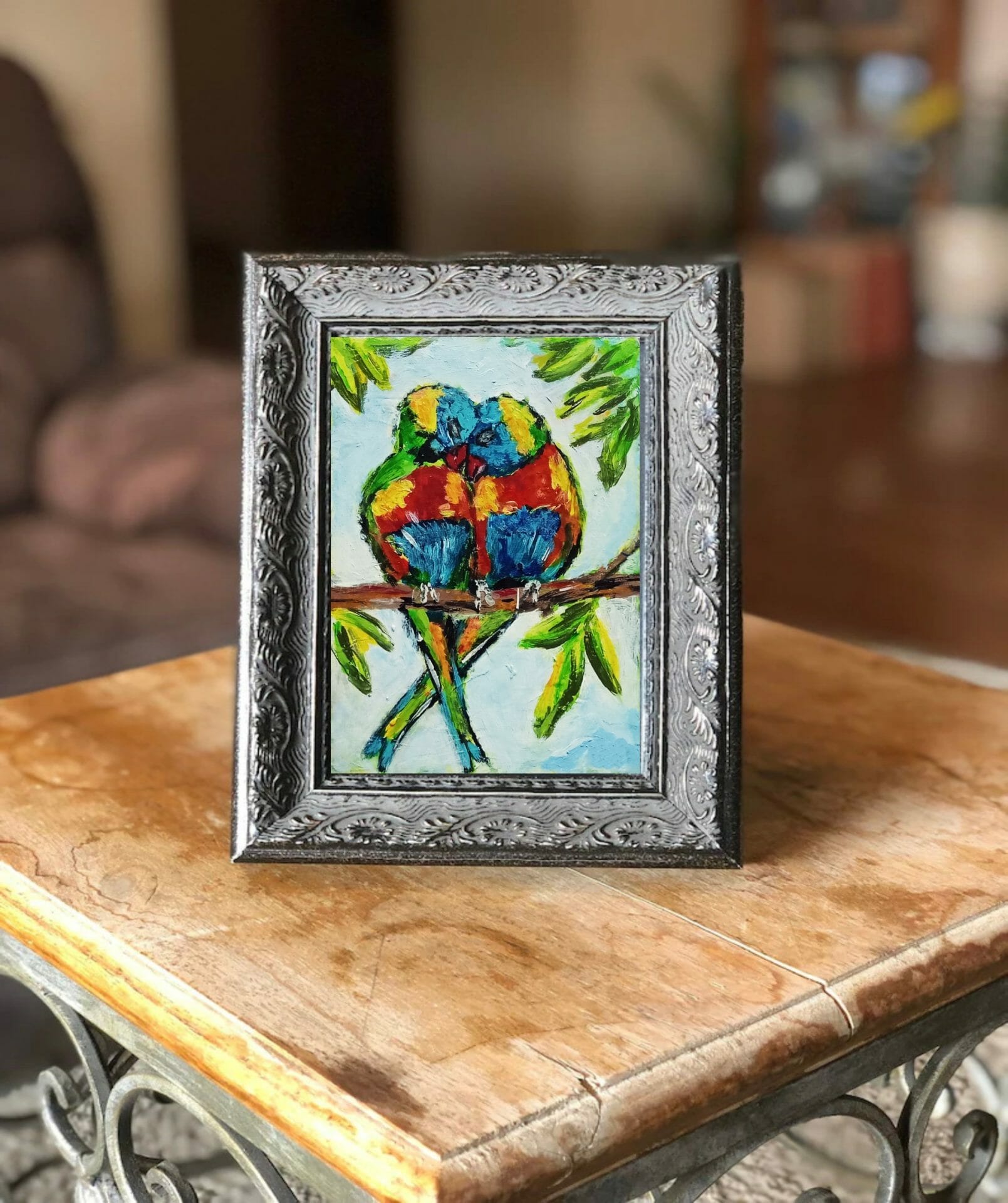 Parrots Painting Two Parrots Original Art in frame