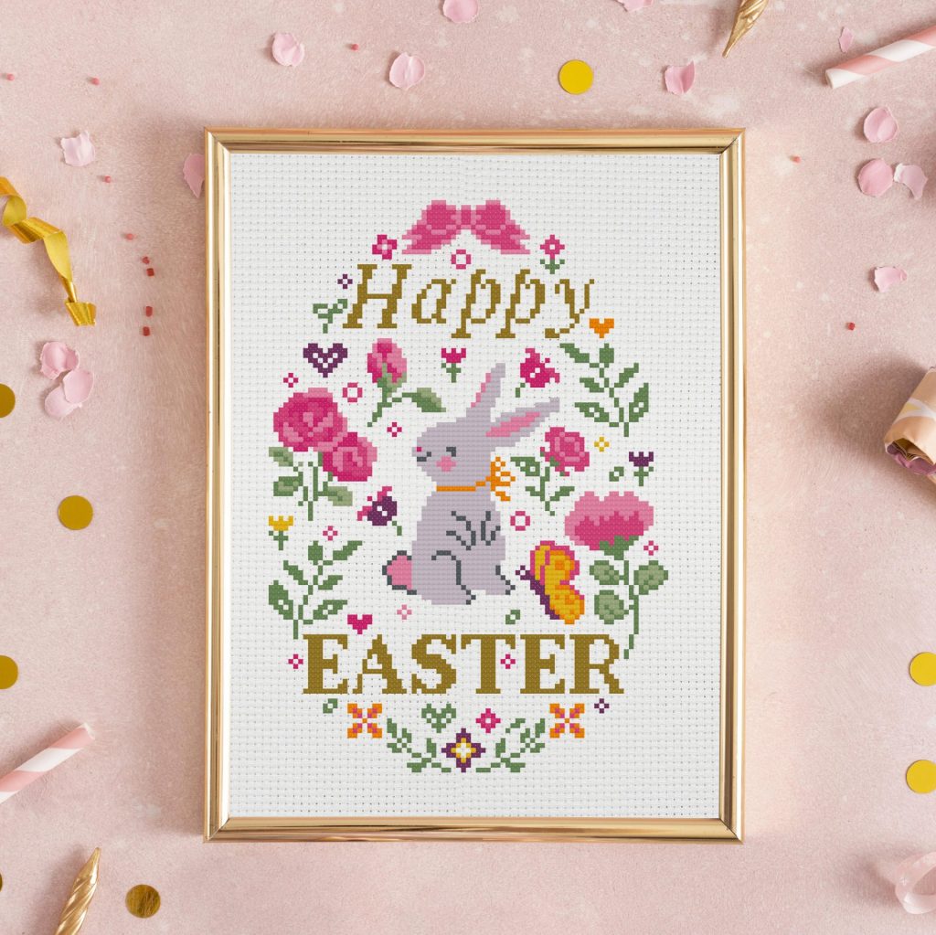 Happy Easter cross stitch pattern PDF instant download.