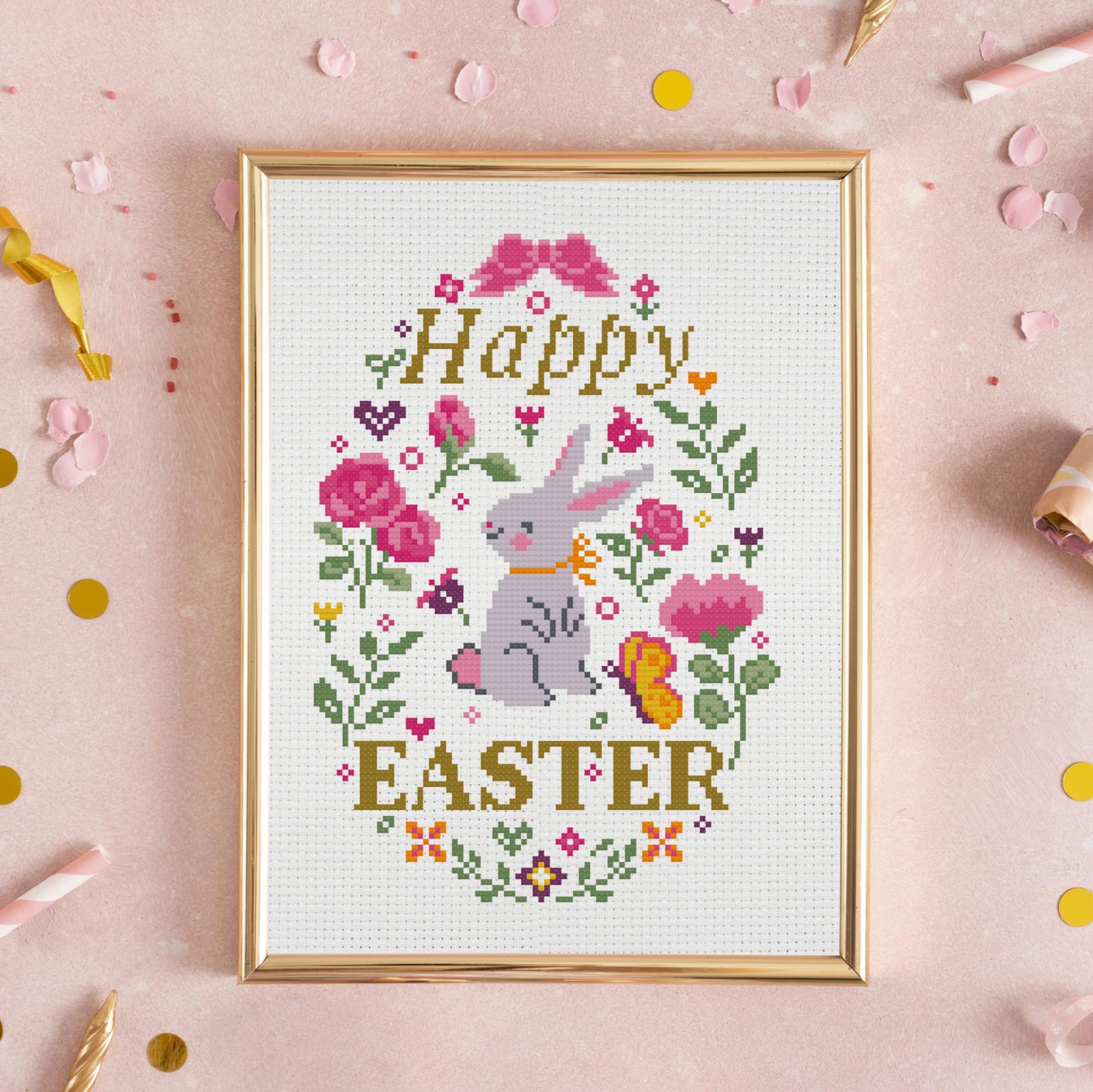 Happy Easter cross stitch pattern PDF instant download.