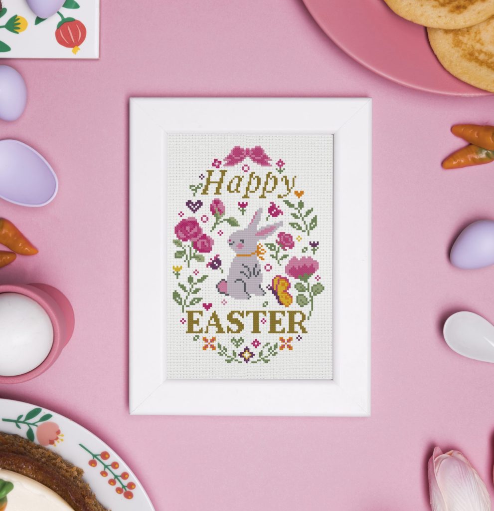 Happy Easter cross stitch pattern PDF instant download.