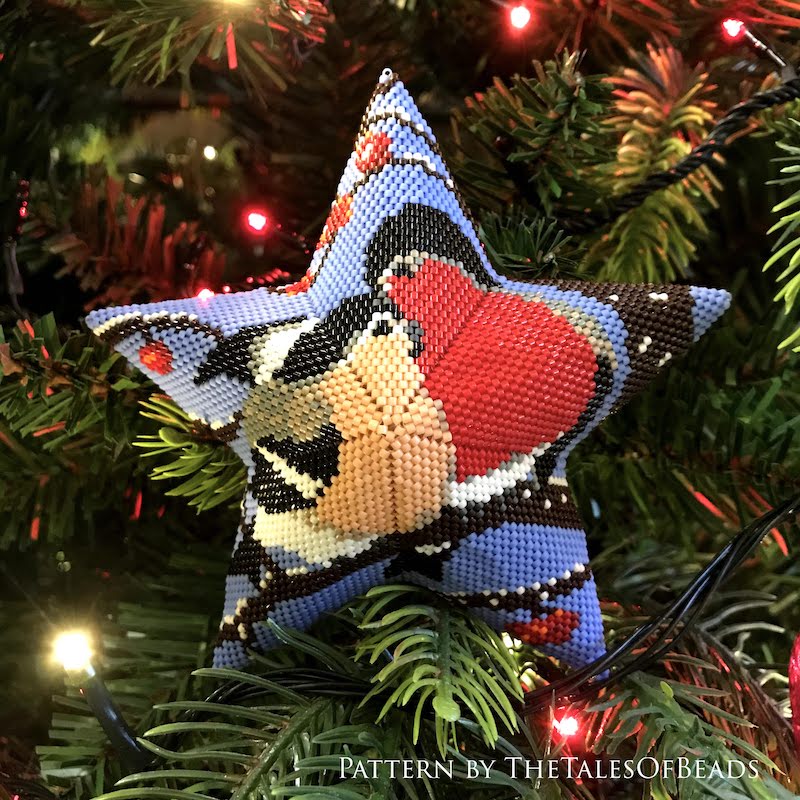 Peyote Star Pattern Bullfinches - Beaded Star Winter Birds Seed Bead Ornament 6 beaded christmas ornaments patterns