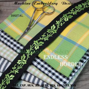 Handmade Marketplace 467 Green leaf endless border digital machine embroidery design