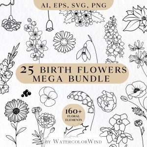 25 Birth Month Flowers Mega Bundle Vector Illustrations