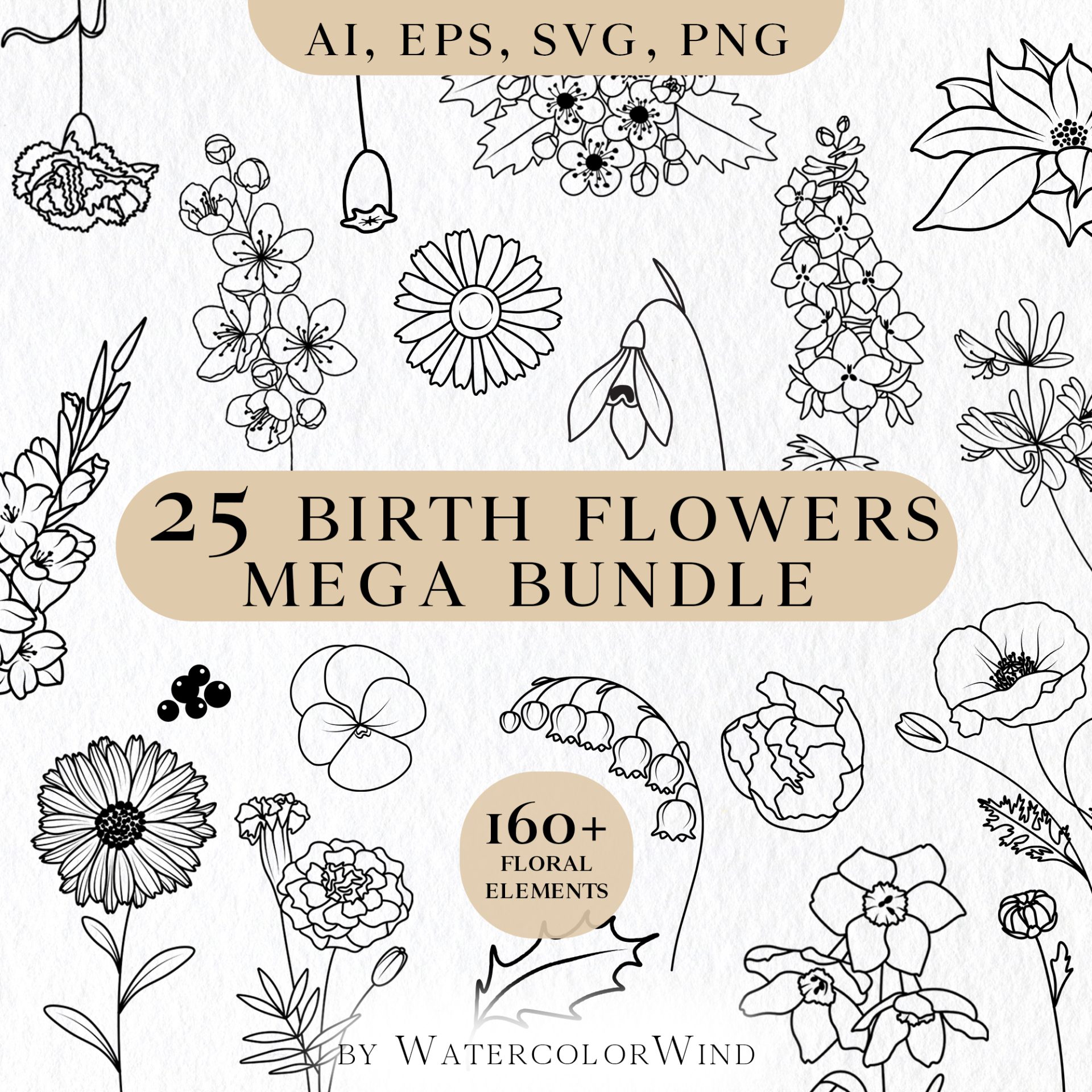 25 Birth Month Flowers Bundle Vector Illustrations 1 25 Birth Month Flowers Mega Bundle Vector Illustrations
