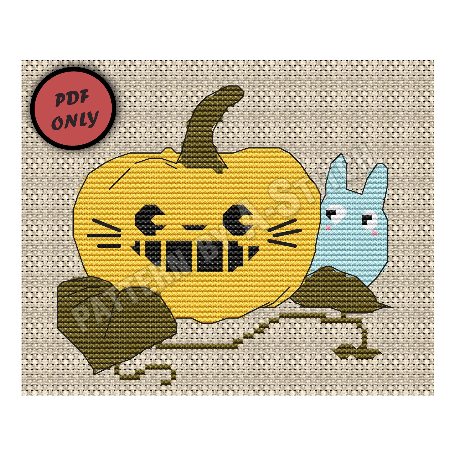 Anime cross stitch pattern Totoro Halloween