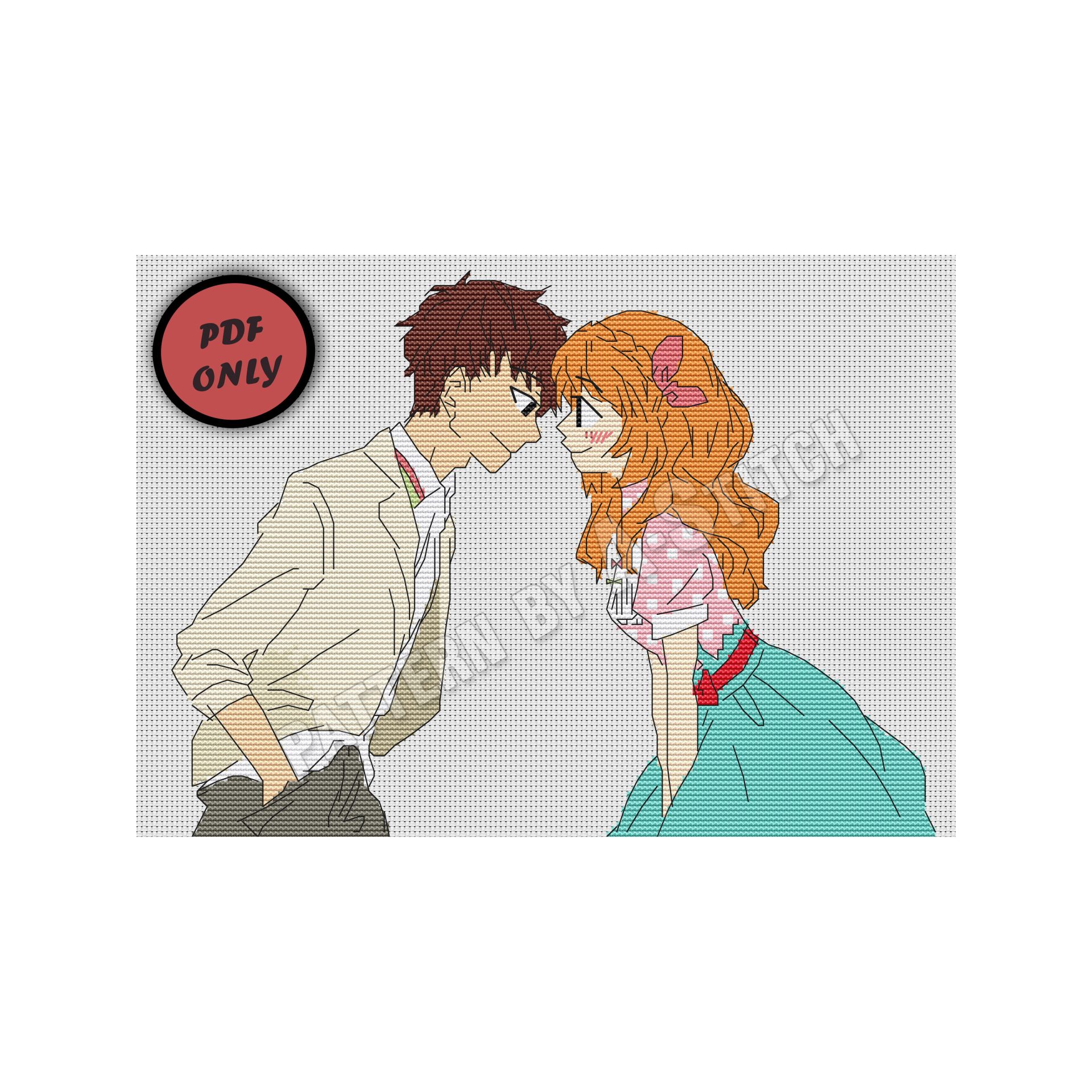 Anime cross stitch pattern Always beside you Boy and girl 1 anime cross stitch pattern love couple girl boy cute