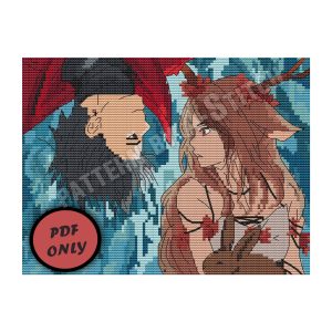 anime cross stitch pattern fantasy forest girl boy
