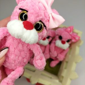 Amigurumi Crochet Pattern , knitted keychain Pink Panth