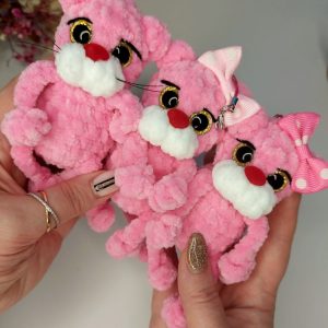 Amigurumi Crochet Pattern , knitted keychain Pink Panth