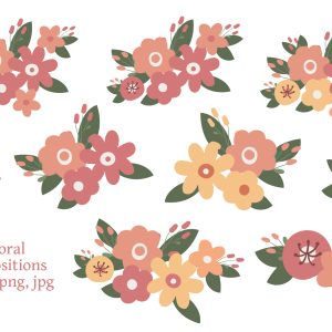 Abstract Modern Flowers clipart, Floral Illustration