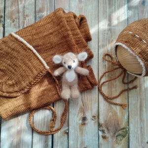 set of 100% hand-dyed merino, wrap + beanies, toy