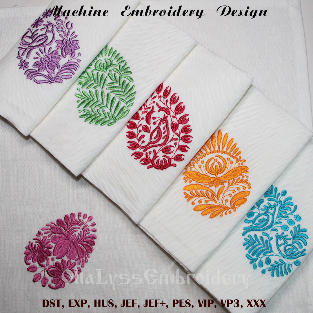 Floral Easter eggs set of 6 embroidery designs