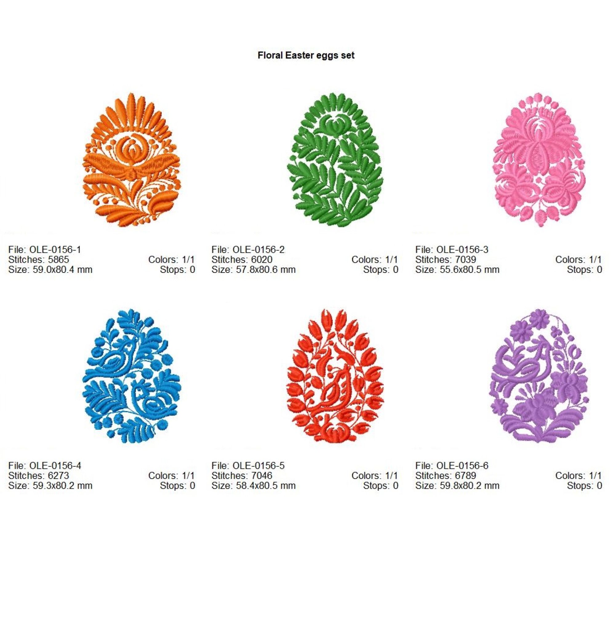 Floral Easter eggs set of 6 machine embroidery designs