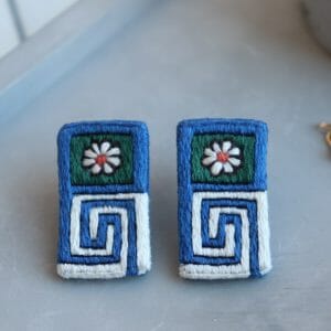 Daisy earrings, blue stud earrings with ornament