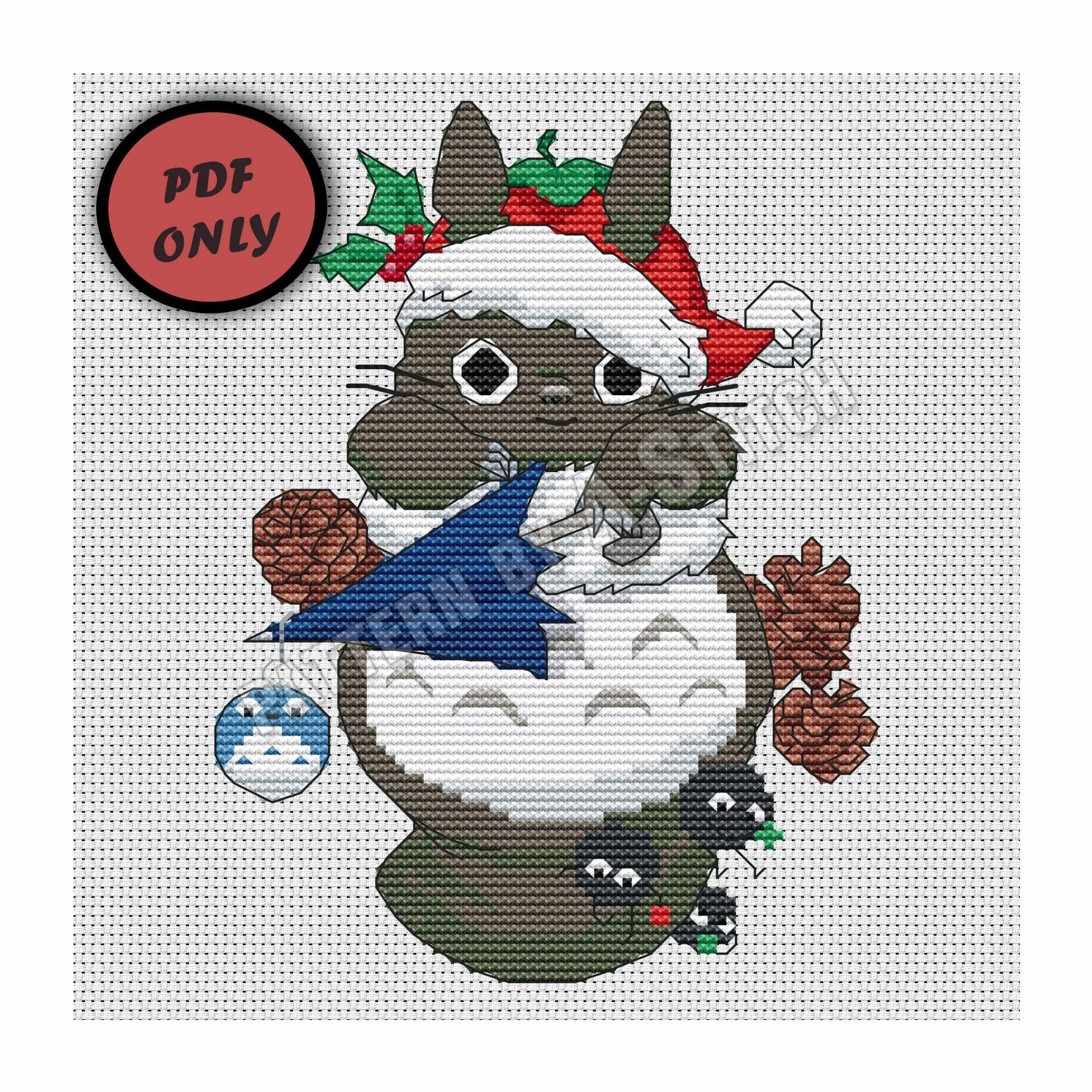 Anime cross stitch pattern Totoro Xmas