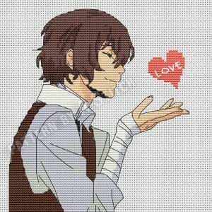 Anime cross stitch pattern Dazai Valentine