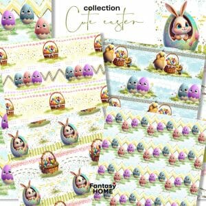Cute spring easter seamless pattern rabbit eggs kid baby scrap