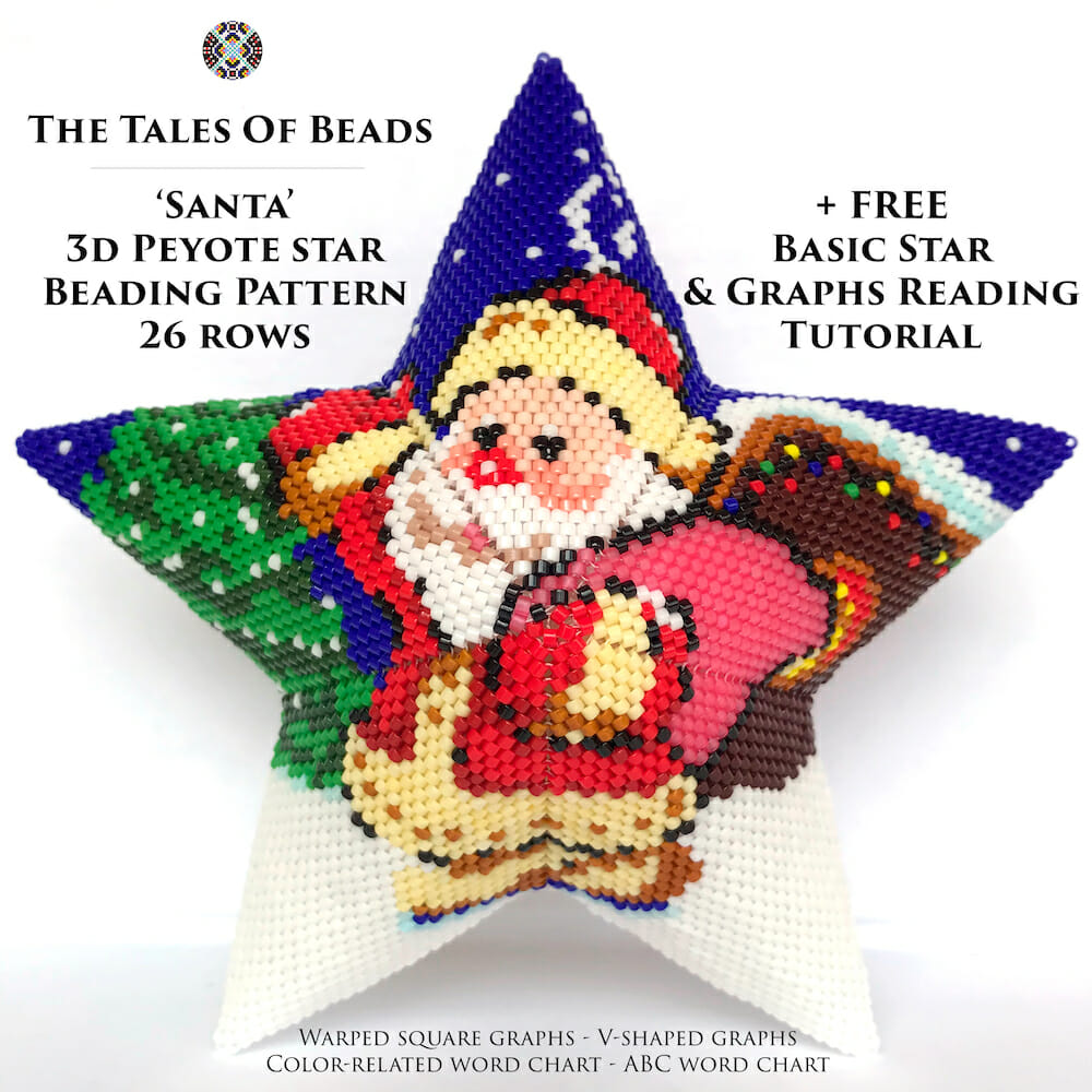 Peyote Star Pattern Santa - Beaded Star Christmas Seed Bead Ornament 1 santa peyote star pattern