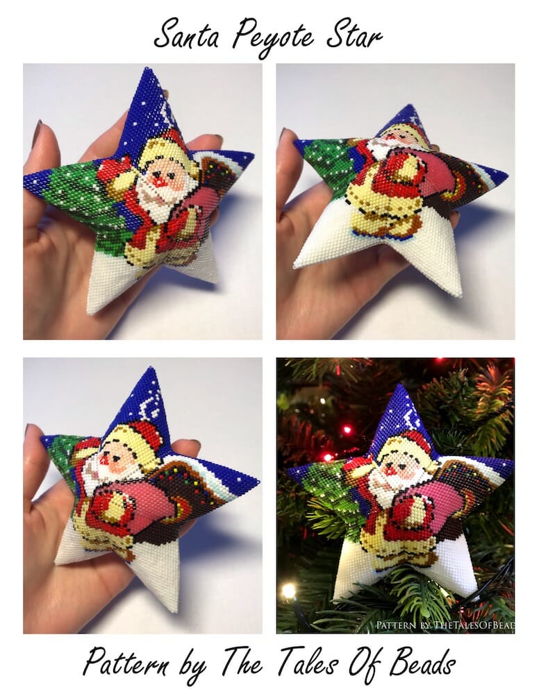 Peyote Star Pattern Santa - Beaded Star Christmas Seed Bead Ornament 3 beaded christmas ornament pattens