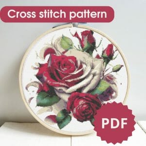 Rose flowers cross stitch pattern, printable chart PDF