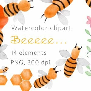 Beeeee...., Watercolor Clipart, PNG