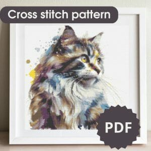 Cat cross stitch pattern, printable chart PDF