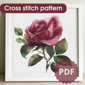 Rose flower, cross stitch pattern, floral cross stitch chart PDF