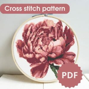 Peony flower cross stitch pattern, cross stitch chart PDF