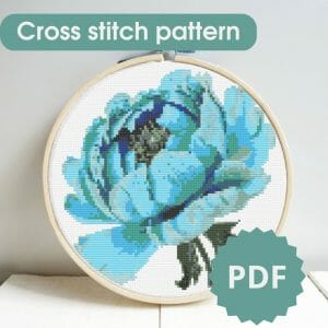 Peony, cross stitch pattern, floral cross stitch chart PDF