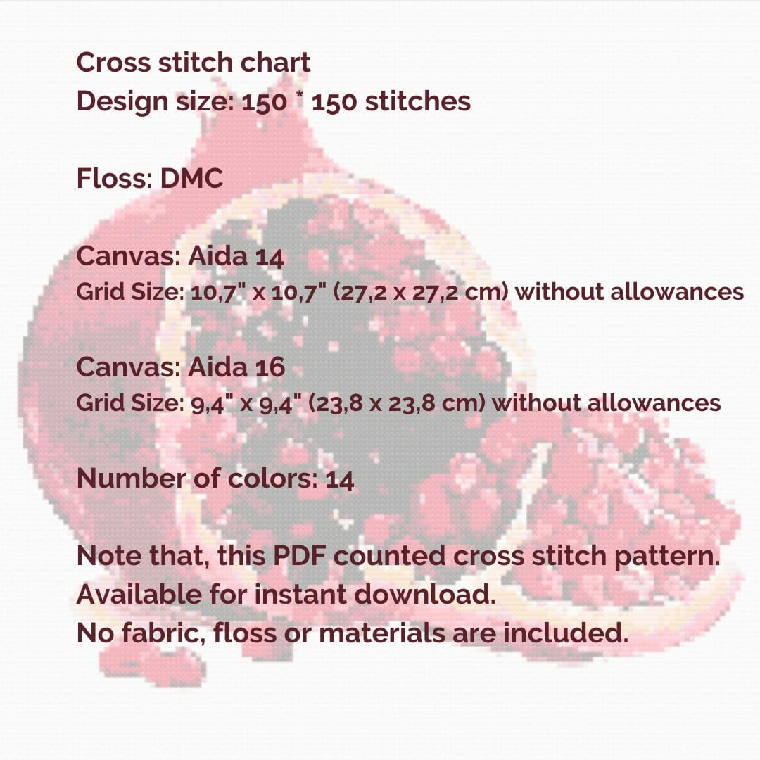 Pomegranate cross stitch pattern, cross stitch chart PDF 4 Pomegranate cross stitch pattern, cross stitch chart PDF - Image 4
