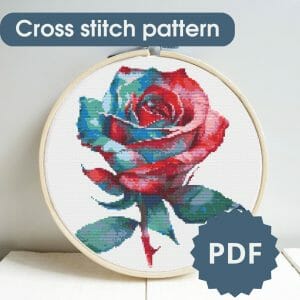 Multicolored rose cross stitch pattern, floral cross stitch chart PDF