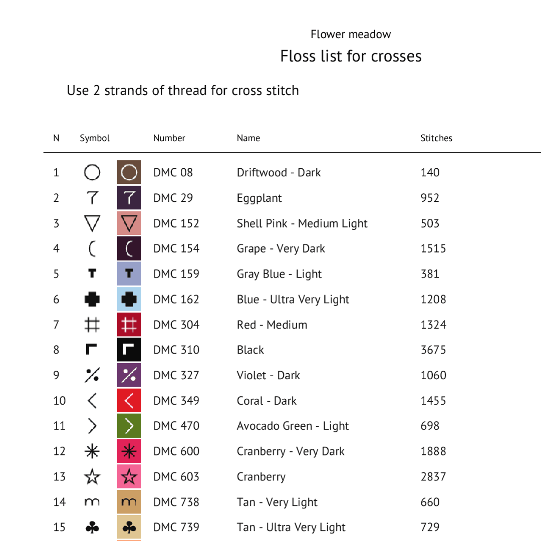 Cross stitch pattern Flower meadow, cross stitch chart Crealandia