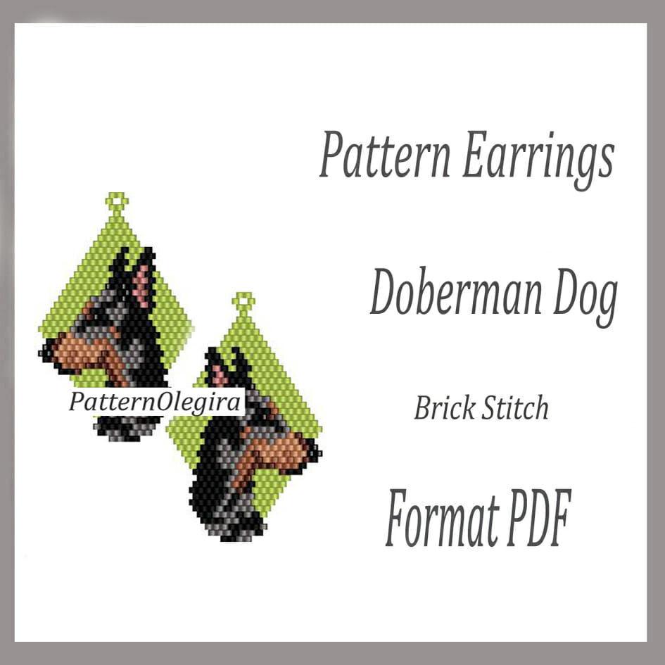 DOBERMAN DOG Earrings beading pattern Brick stitch pattern 1 DOBERMAN DOG Earrings bead pattern PDF file Beaded Doberman Dog patterns Dog earrings Olegirabeadpatterns