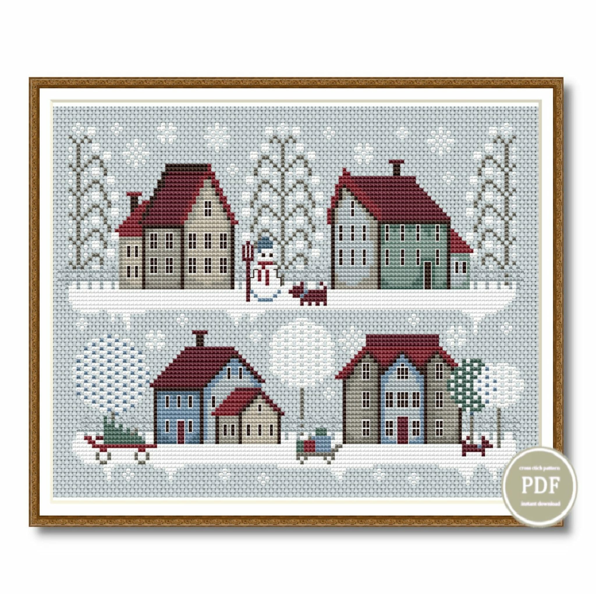 Cross Stitch Pattern Sampler Winter Village Embroidery Digital PDF File ...