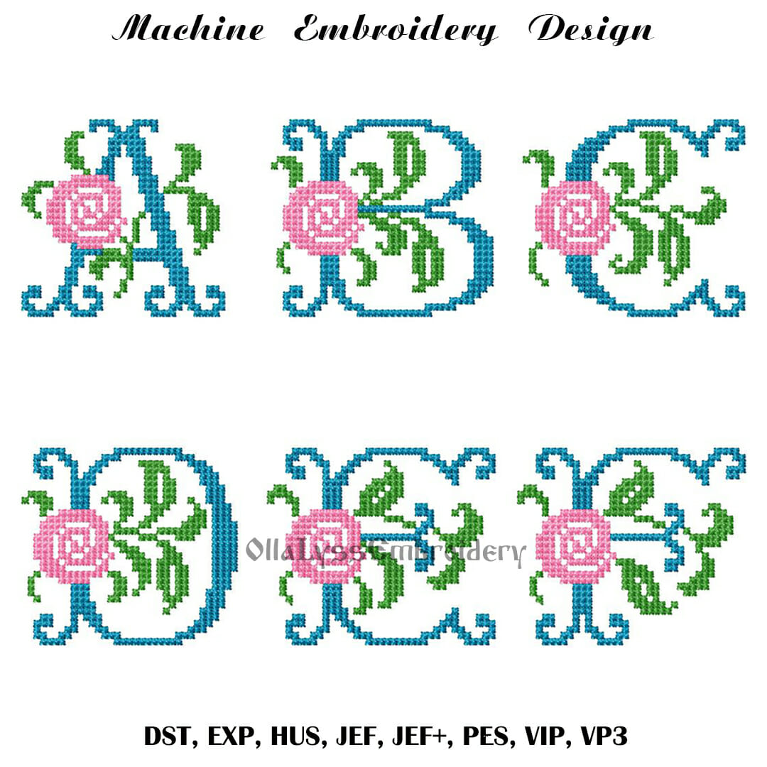 Cross Stitch Rose Font machine embroidery designs 1 Cross Stitch Rose Font machine embroidery designs