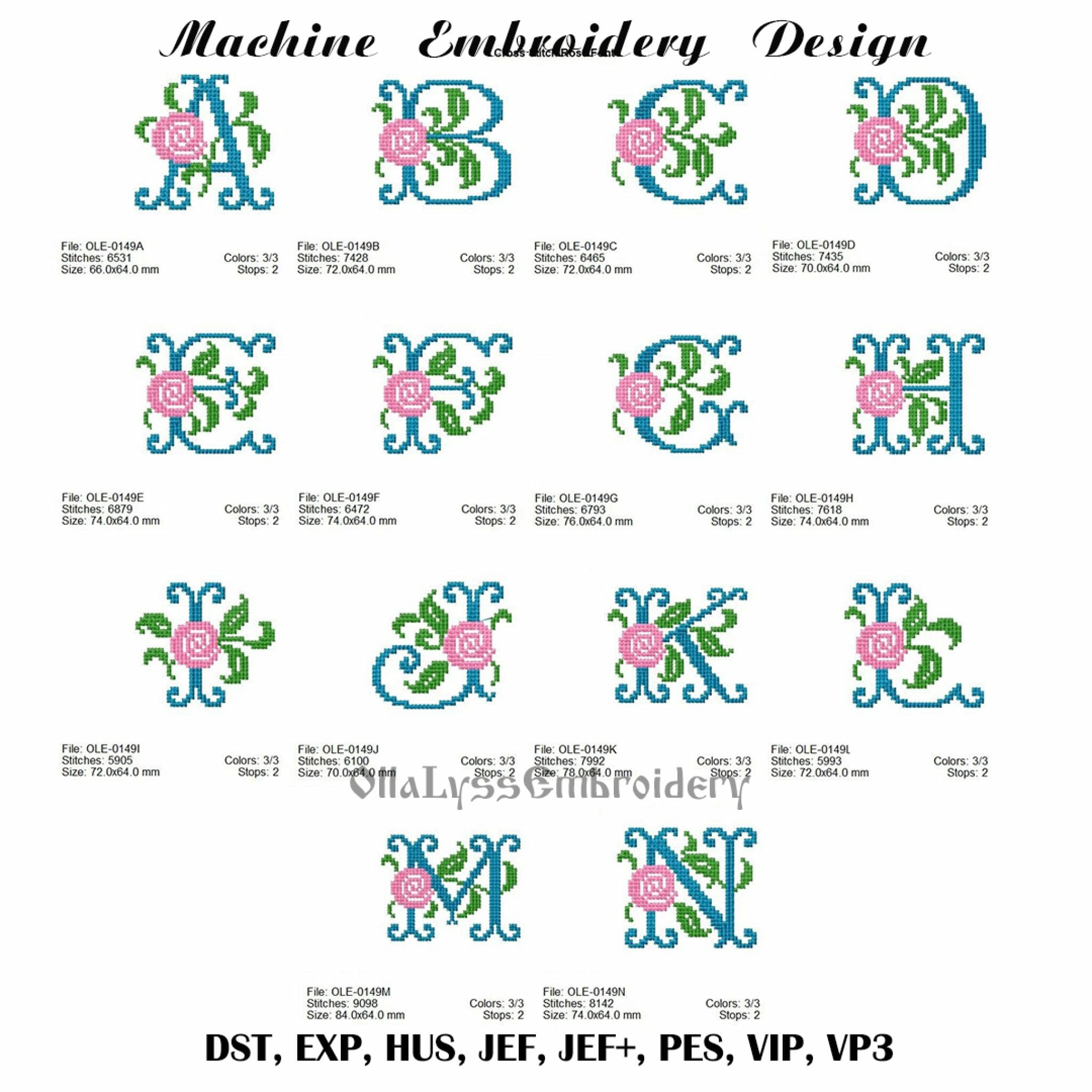 Cross Stitch Rose Font machine embroidery designs