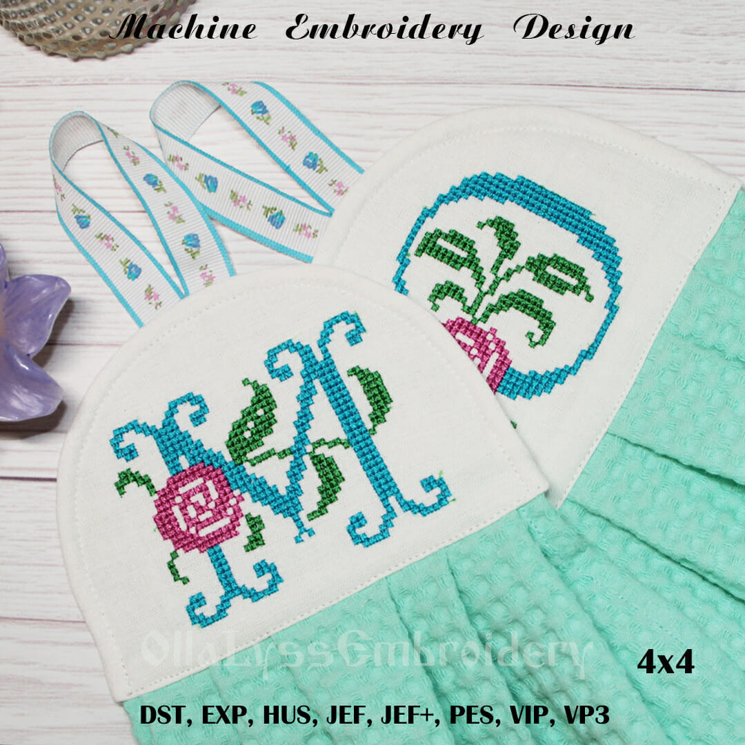 Cross Stitch Rose Font machine embroidery designs 2 Cross Stitch Rose Font for monogram
