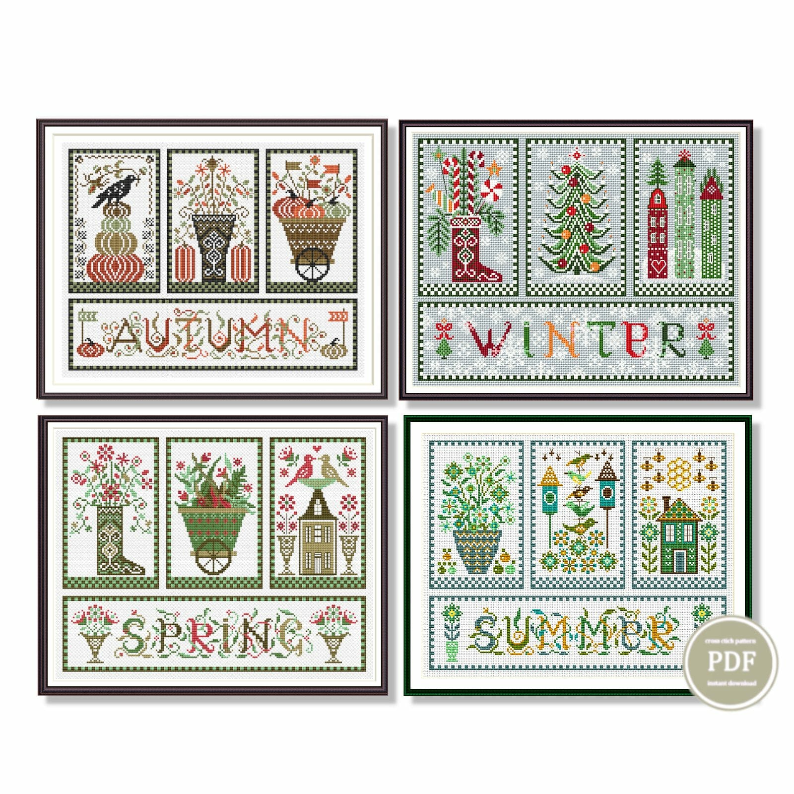 Cross Stitch Pattern Set 4 Seasons Triptych 212