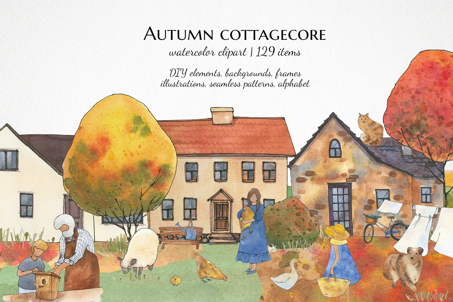 Watercolor cozy autumn bundle, fall illustration - Image 7
