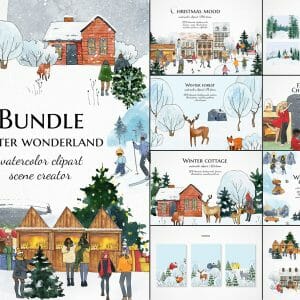 Watercolor winter wonderland illustration bundle