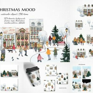 Watercolor winter wonderland illustration bundle