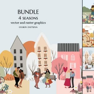 Four Seasons Bundle, people clipart, landscape creator