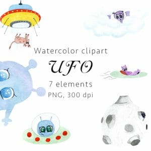UFO Watercolor clipart, PNG