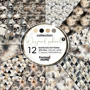 Wizard magic school watercolor seamless kid patterns N3
