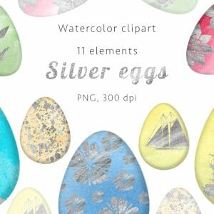 Silver eggs Watercolor clipart, PNG