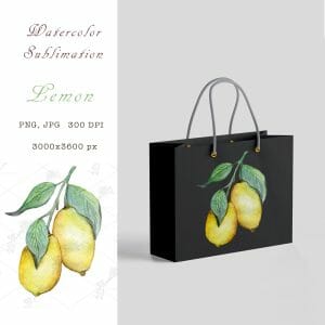 Watercolor sublimation Lemon PNG, JPEG