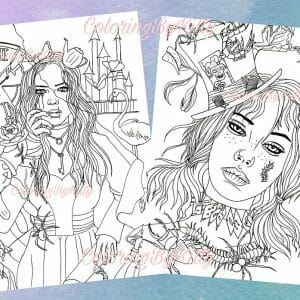 Pdf coloring book “Dark Wonderland” part 2. 9 line art pages and 2 bonus grayscale